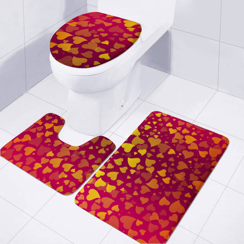 Image of Yellow Hearts On Red Toilet Three Pieces Set