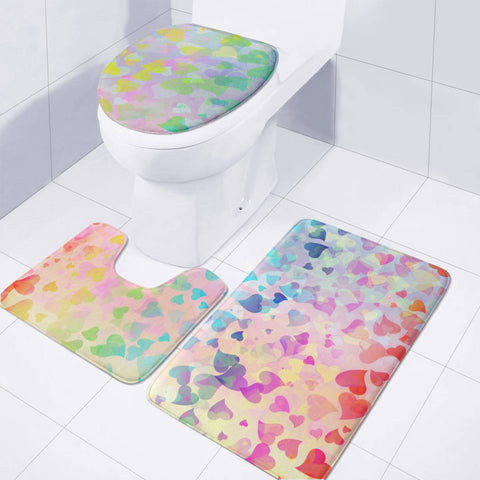 Image of Hearts Colors On Pink Blue Toilet Three Pieces Set