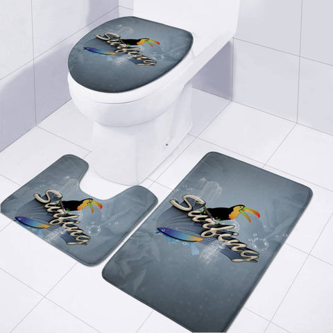 Image of Surfing, Funny Coourtan With Surfboard Toilet Three Pieces Set