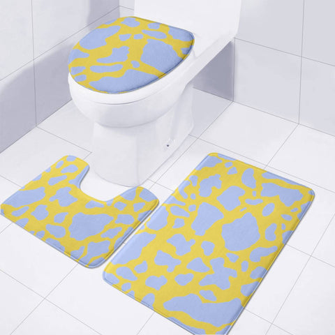 Image of Yellow Blue Cow Print Toilet Three Pieces Set