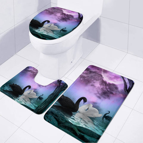 Image of Wonderful Whie And Black Swan Toilet Three Pieces Set