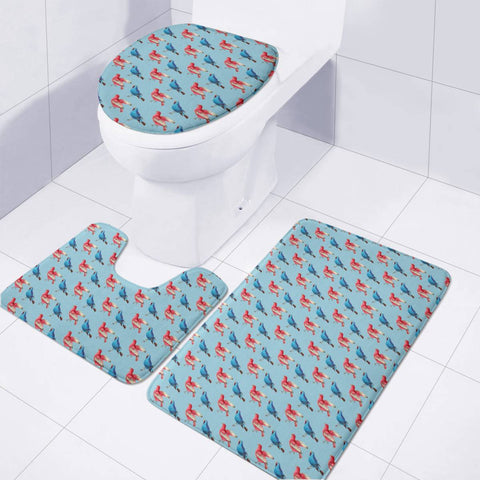 Image of Red And Blue Birds Toilet Three Pieces Set