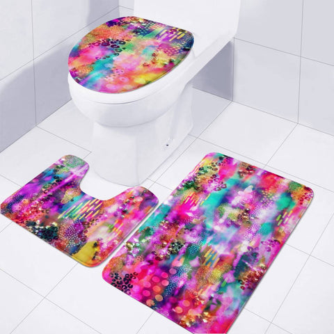 Image of Rainbow Tie Dye And Painting Mix Toilet Three Pieces Set