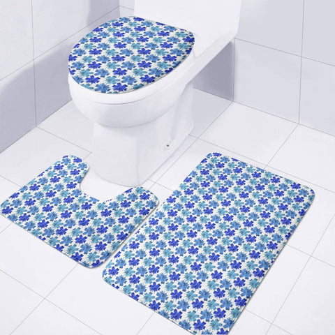 Image of Lily Flowers Pattern Blue Toilet Three Pieces Set