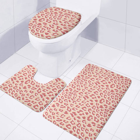 Image of Living Coral White Leopard Print Toilet Three Pieces Set