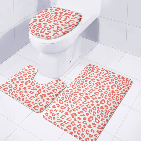 Image of Living Coral Leopard Print Toilet Three Pieces Set