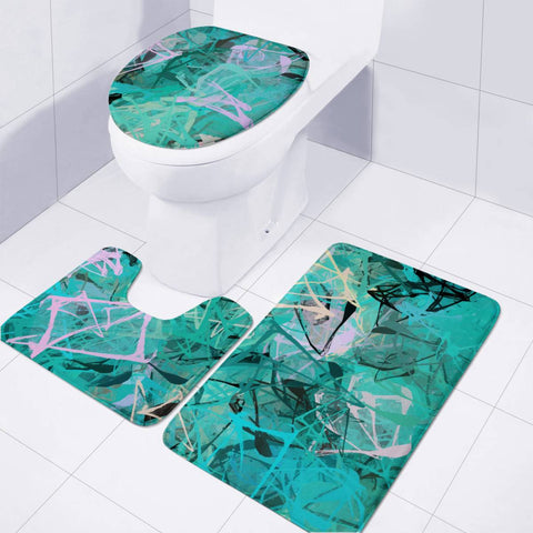 Image of Turquoise Abstraction Toilet Three Pieces Set