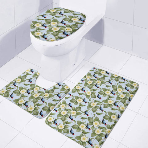 Image of White Camellia And Birds Toilet Three Pieces Set