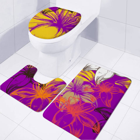 Image of Fancy Tropical Floral Pattern Toilet Three Pieces Set