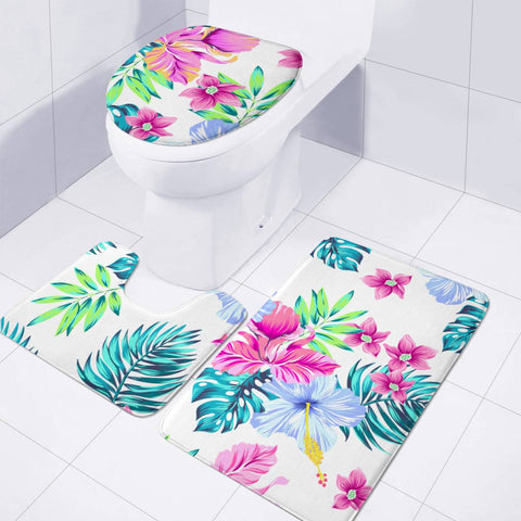 Image of Fancy Tropical Floral Pattern Toilet Three Pieces Set