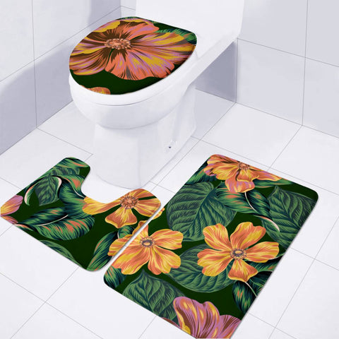 Image of Fancy Tropical Floral Pattern Toilet Three Pieces Set