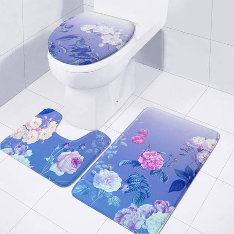 Image of Vintage Roses On Blue Gradient Toilet Three Pieces Set