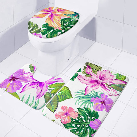 Image of Fancy Tropical Floral Pattern Toilet Three Pieces Set