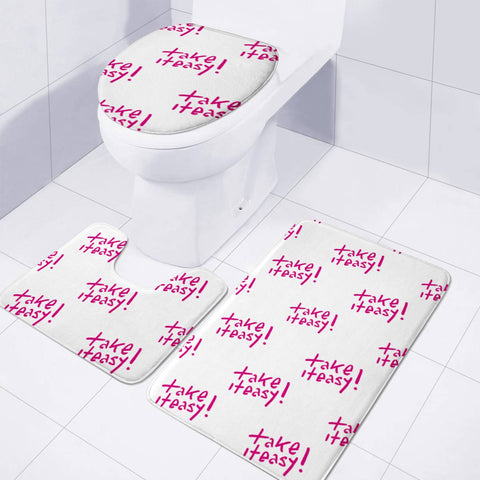 Image of Hand Draw Take It Easy Text Motif Pattern Toilet Three Pieces Set