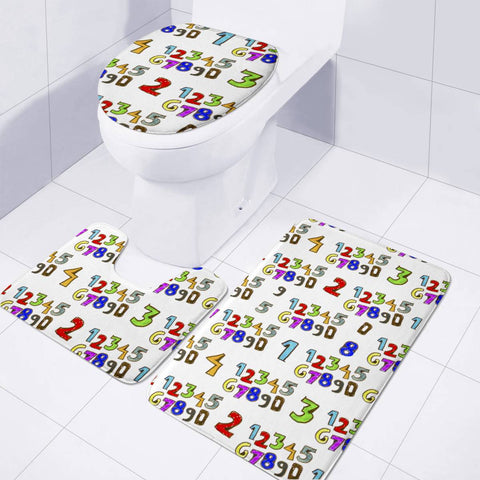 Image of Cartoon Style Numbers Motif Pattern Toilet Three Pieces Set