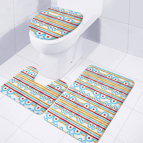 Image of Folk Style Striped Pattern Design Toilet Three Pieces Set