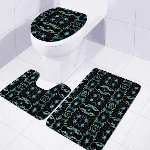 Image of Decorative Dark Floral Ornate Pattern Toilet Three Pieces Set