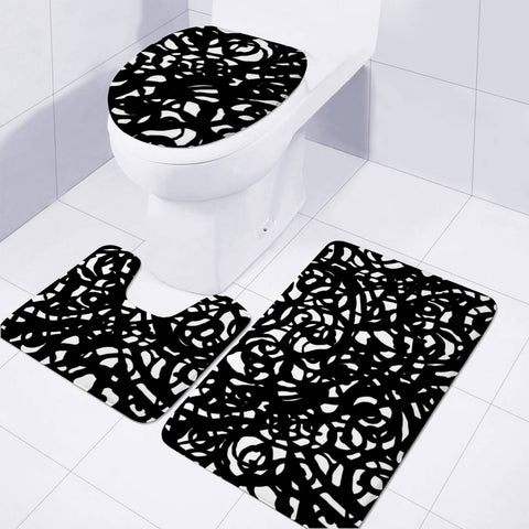 Image of Black And White Abstract Intricate Print Toilet Three Pieces Set