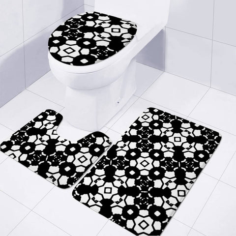 Image of Black And White Geometric Print Toilet Three Pieces Set