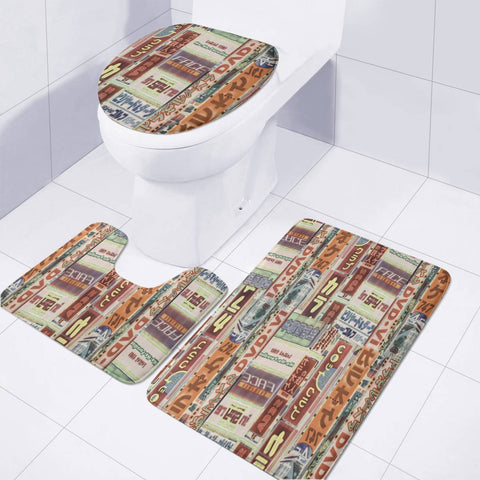 Image of Tokyo Bilboards Collage Pattern Toilet Three Pieces Set