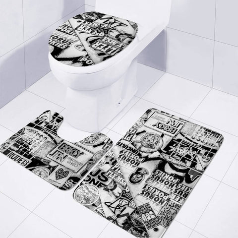 Image of Black And White Urban Collage Print Toilet Three Pieces Set