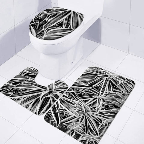 Image of Black And White Tropical Print Toilet Three Pieces Set