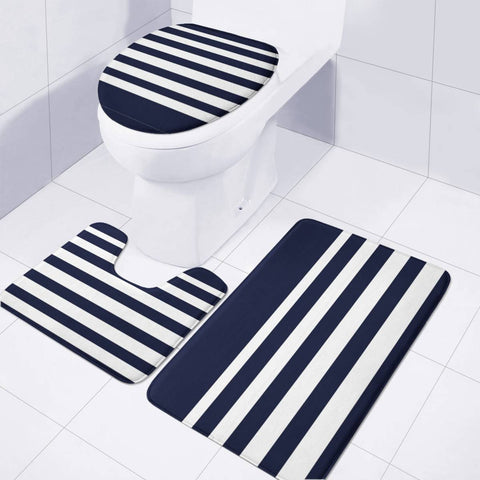 Image of Bandes Blanc/Marine Toilet Three Pieces Set