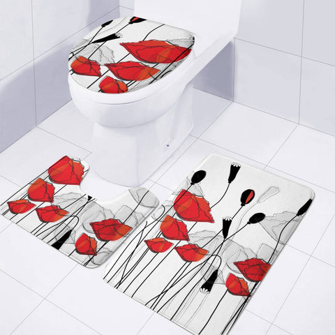 Image of Red Poppies Toilet 3 Pieces Set Toilet Three Pieces Set