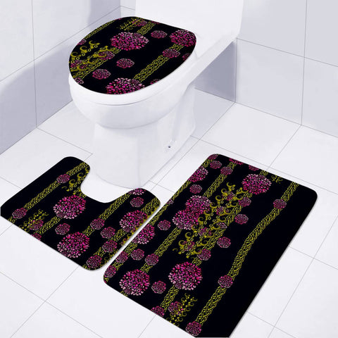 Image of Wild Flowers On Black Toilet Three Pieces Set