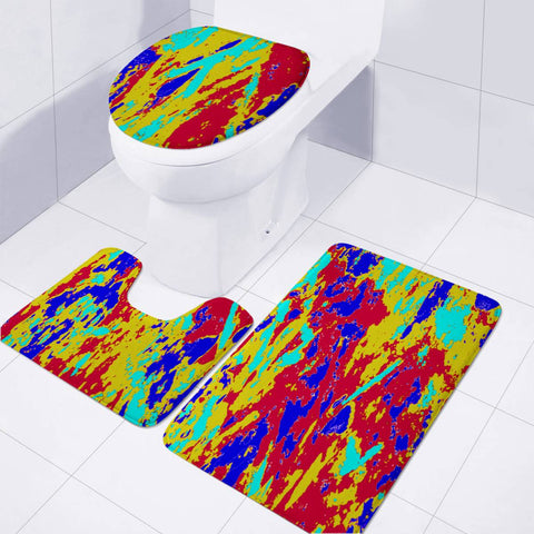 Image of Multicolored Vibrant Abstract Textre Print Toilet Three Pieces Set