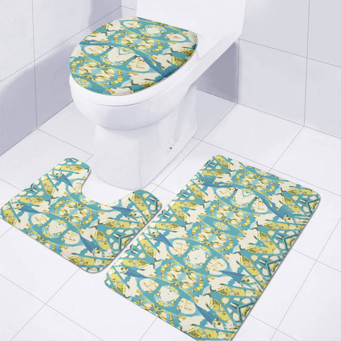 Image of Colored Geometric Ornate Patterned Print Toilet Three Pieces Set