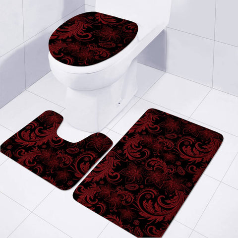 Image of Dark Red Flourish Toilet Three Pieces Set