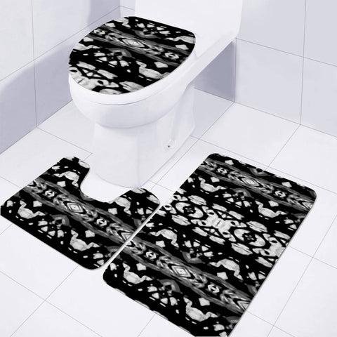 Image of Black And White Modern Ornate Stripes Design Toilet Three Pieces Set