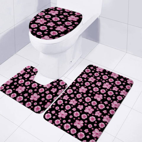 Image of Pink And Black Floral Collage Print Toilet Three Pieces Set