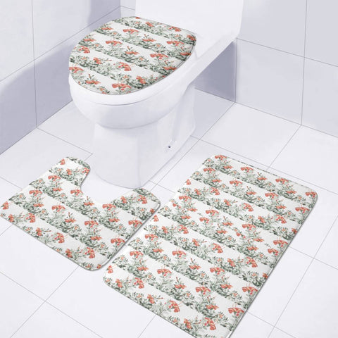 Image of Photo Illustration Floral Motif Striped Design Toilet Three Pieces Set