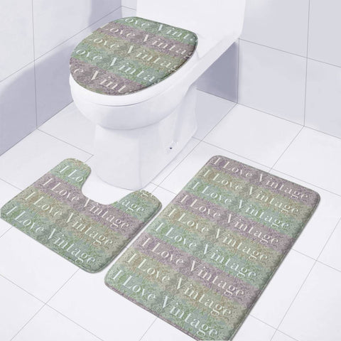 Image of I Love Vintage Phrase Motif Striped Pattern Design Toilet Three Pieces Set