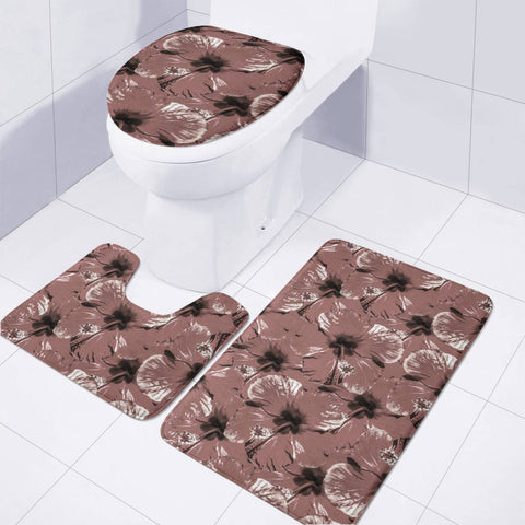 Image of Hibiscus Flowers Collage Pattern Design Toilet Three Pieces Set