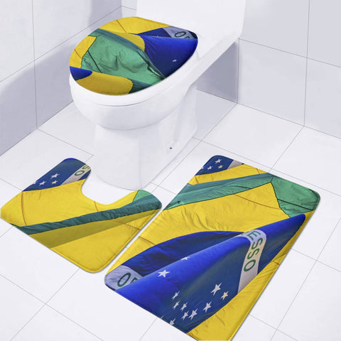 Image of Brazil Flags Waving Pattern Toilet Three Pieces Set