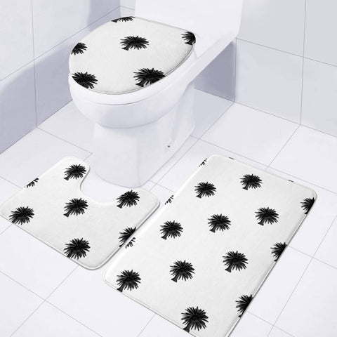 Image of Black And White Tropical Print Pattern Toilet Three Pieces Set