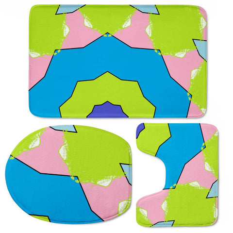 Image of Pink, Green And Blue Abstract Toilet Three Pieces Set