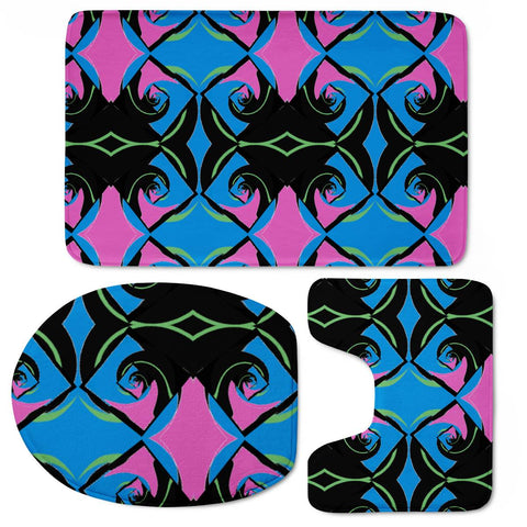 Image of Black, Blue And Pink Pattern Toilet Three Pieces Set