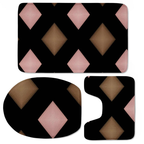 Image of Pink And Brown Diamond Blocks Toilet Three Pieces Set