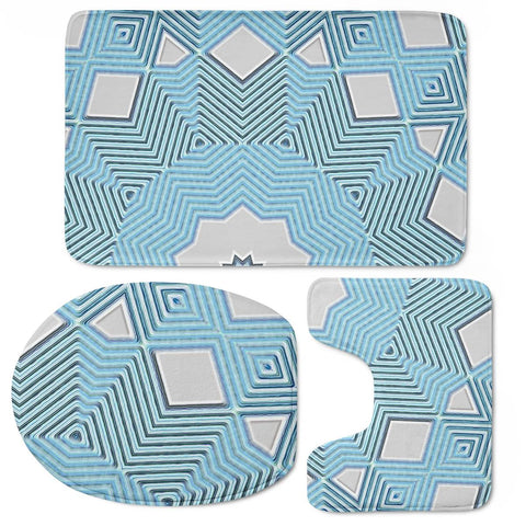 Image of Textured Blue Patterned Toilet Three Pieces Set