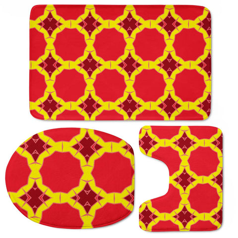 Image of Red And Yellow Design Toilet Three Pieces Set