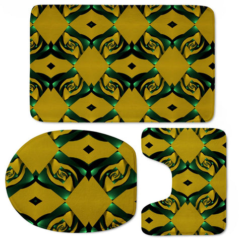 Image of Green And Mustard Yellow Pattern Toilet Three Pieces Set