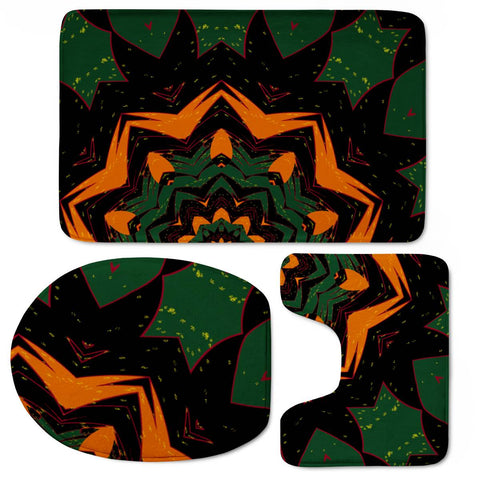 Image of Dark Brown, Green And Orange Pattern Toilet Three Pieces Set