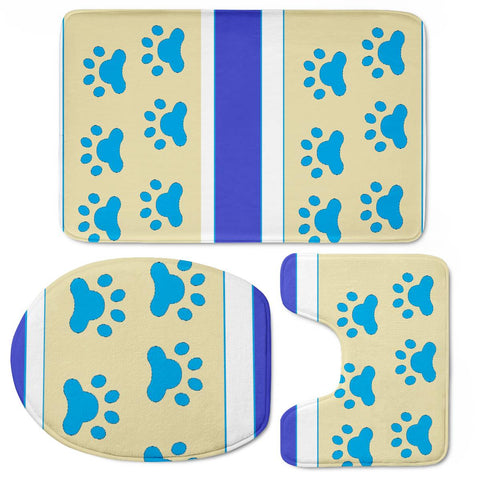 Image of Blue Dog Paw Stripes Toilet Three Pieces Set