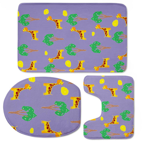 Image of Giraffe And Trees On Purple Toilet Three Pieces Set