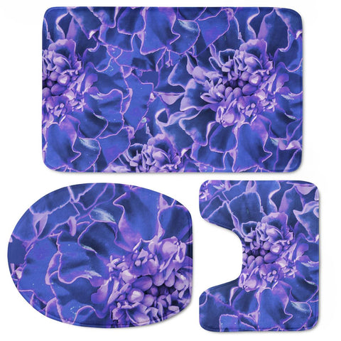 Image of Vibrant Blue Flowers Pattern Motif Toilet Three Pieces Set