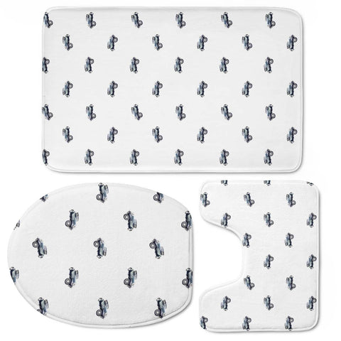 Image of Vintage Car Motif Print Pattern Toilet Three Pieces Set